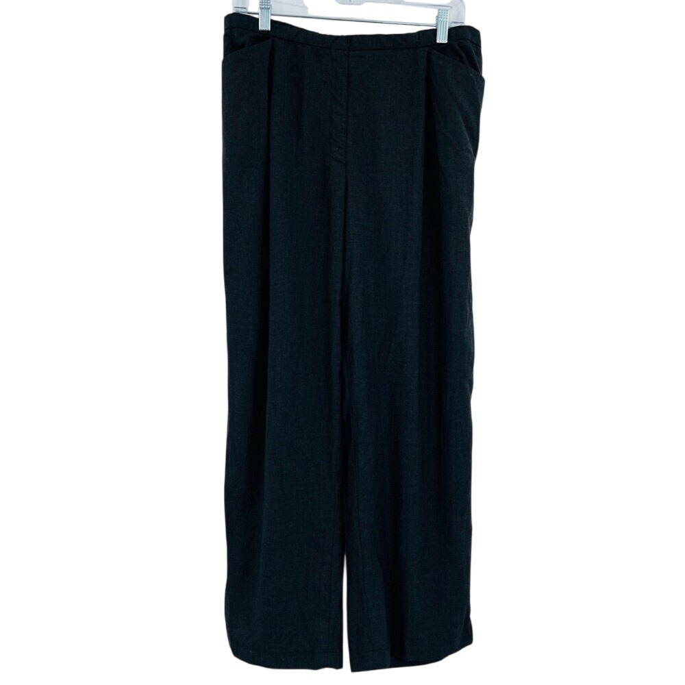 Tamotsu Pants Womens 2 Petie Black Wool Blend Wide Leg Elastic Back Trousers